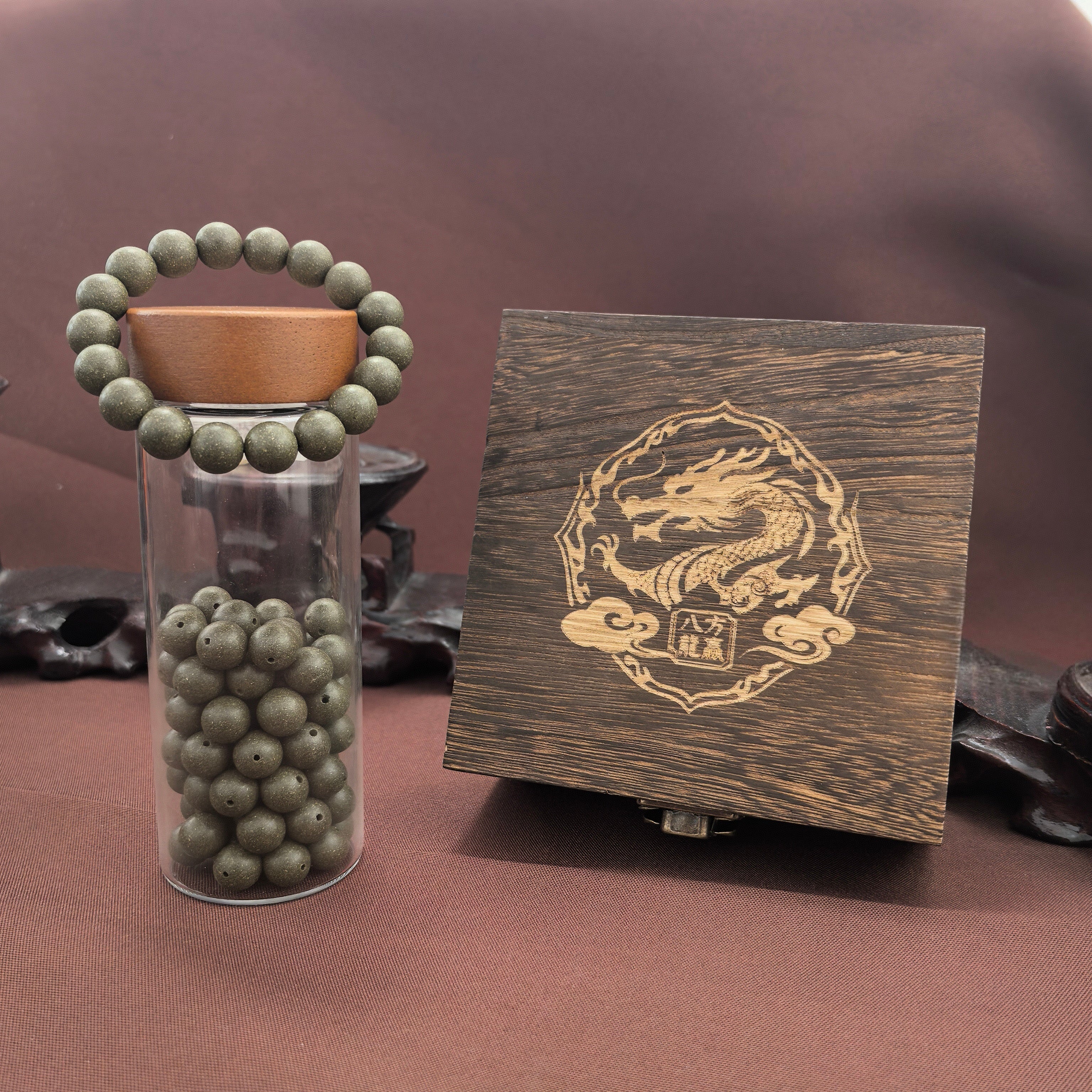 Pulsera de cuentas de hierbas chinas de corteza de alcornoque